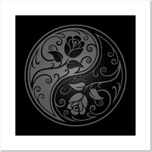 Gray and Black Yin Yang Roses Posters and Art